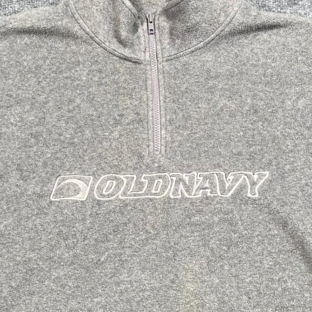Old Navy‎ Mens Large Quarter Zip Fleece Pullover Heather Grey Logo Sleeve Pocket